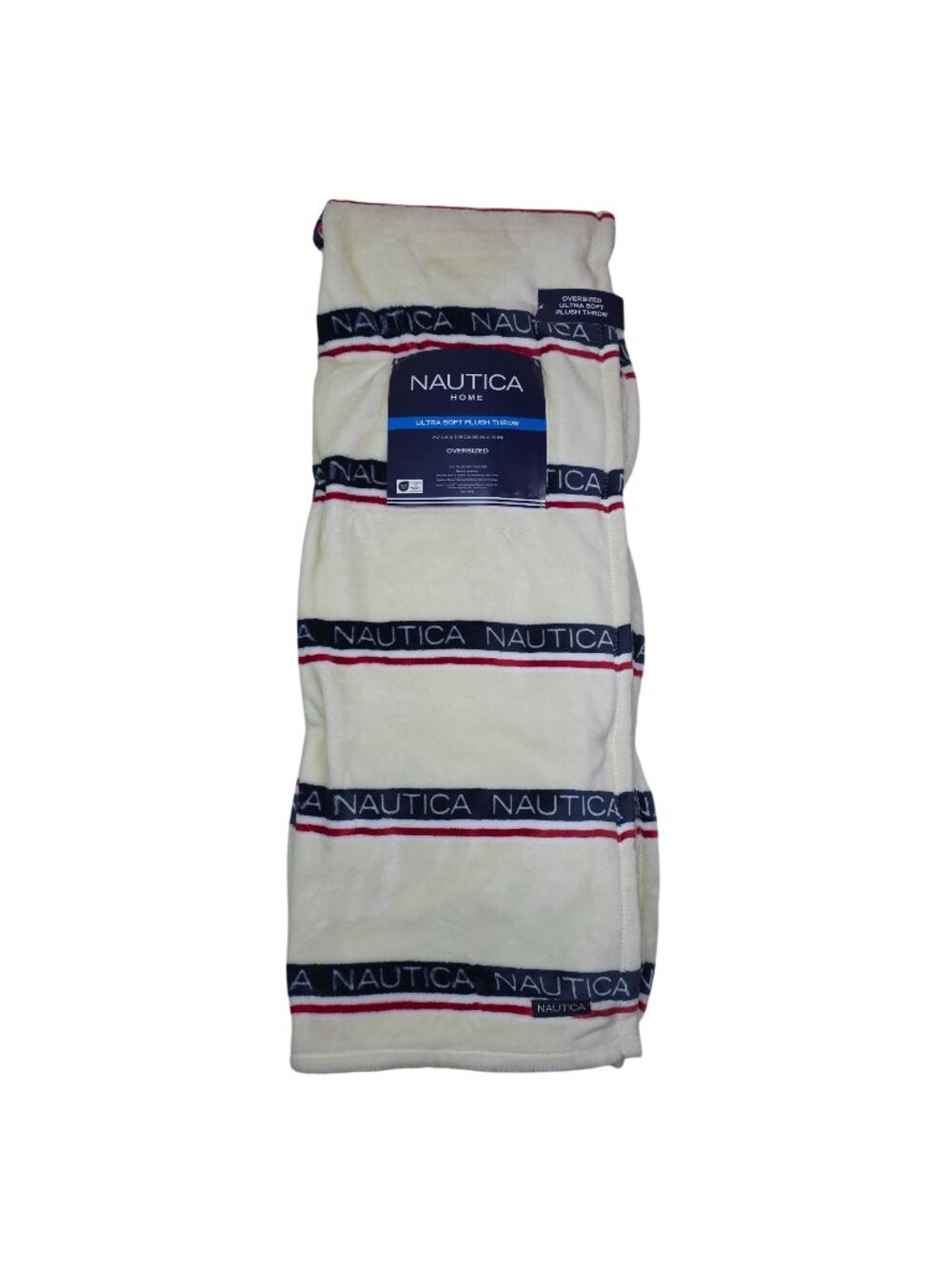 Nautica Oversized Ultra Soft Plush Throw Blanket 60" x 70" Striped Navy & Red